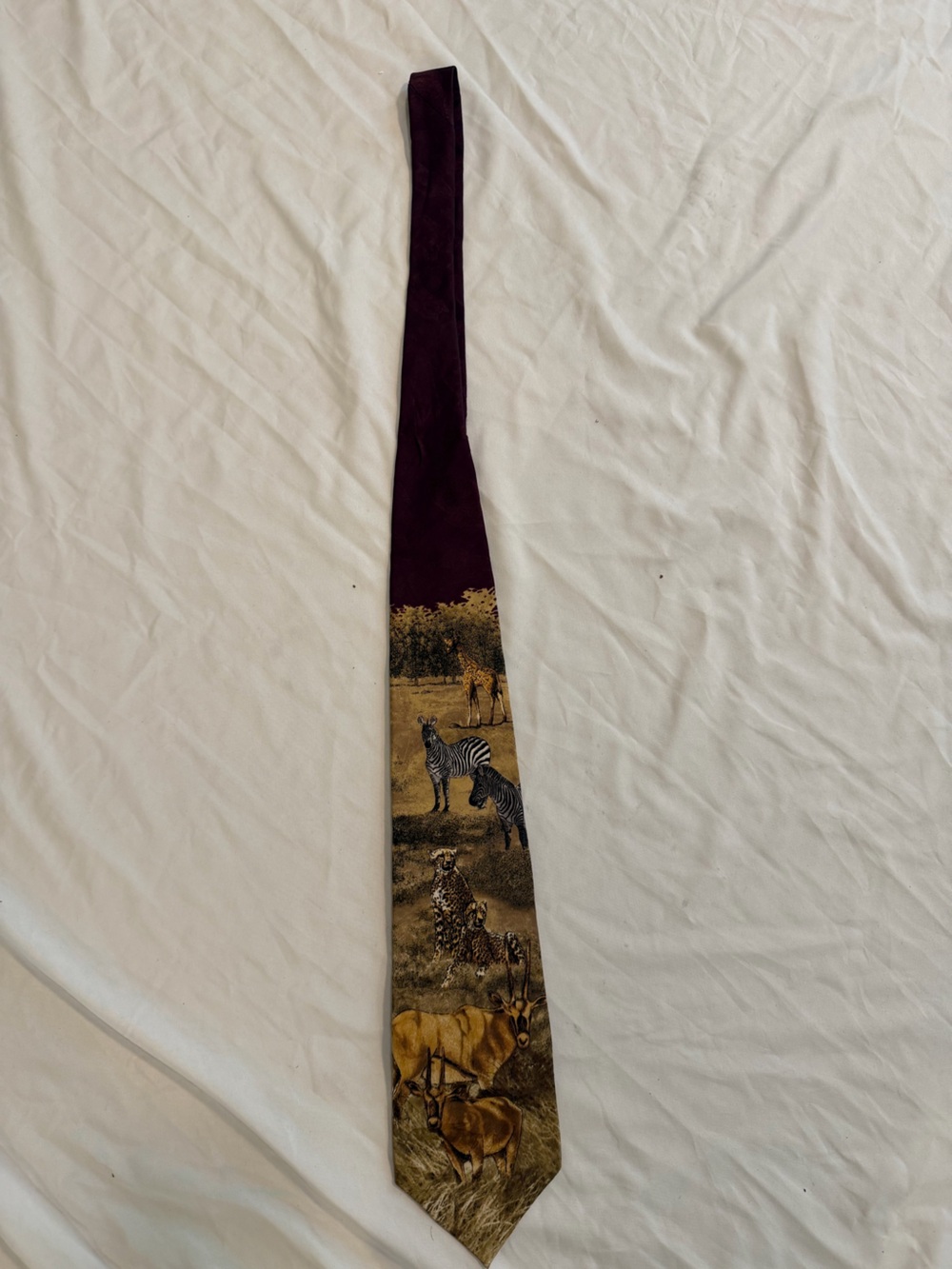 Vintage Endangered Species Silk Tie Safari Zebra Giraffe Cheetah Gemsbok USA
